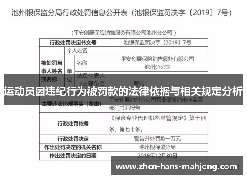 运动员因违纪行为被罚款的法律依据与相关规定分析